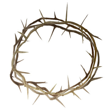 Watercolor crown of thorns for Easter, holy Thursday, religious illustration isolated on white
