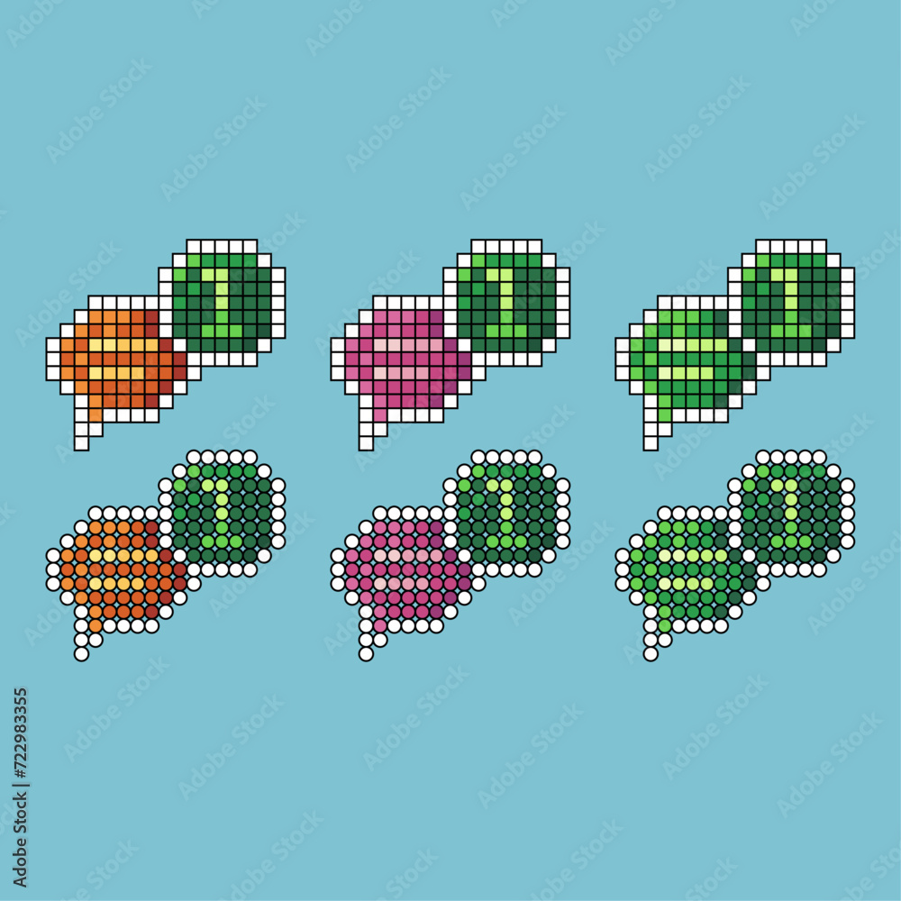 Poster pixel art stroke sets icon of chat notif variation color. chatting icon on pixelated style. 8bits pe