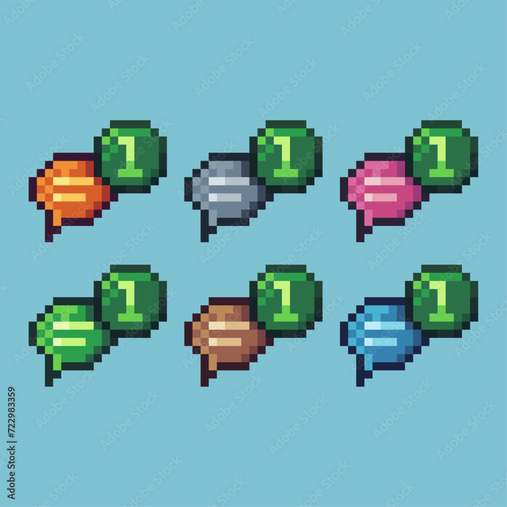 Poster pixel art sets icon of chat notif variation color. chatting icon on pixelated style. 8bits perfect f