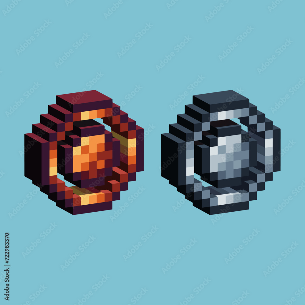 Poster isometric pixel art 3d of circle icon for items asset. circle icon on pixelated style.8bits perfect 