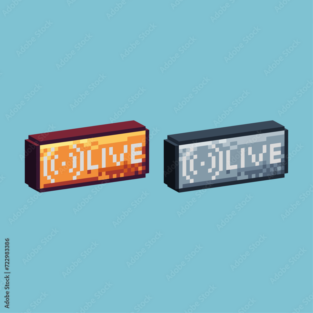 Poster isometric pixel art 3d of live button icon for items asset. live icon on pixelated style.8bits perfe