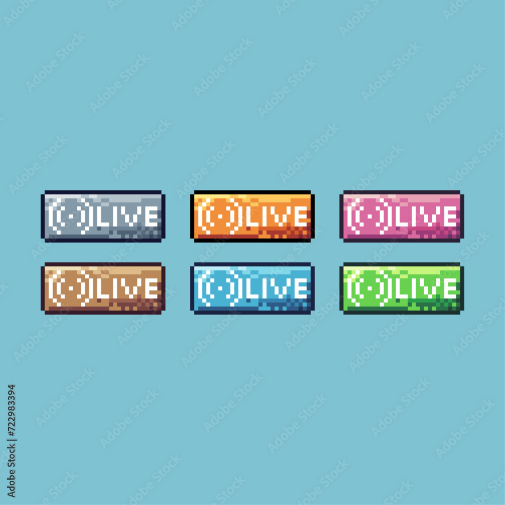 Poster Pixel art sets icon of live button variation color. live icon on pixelated style. 8bits perfect for game asset or design asset element for your game design. Simple pixel art icon asset.