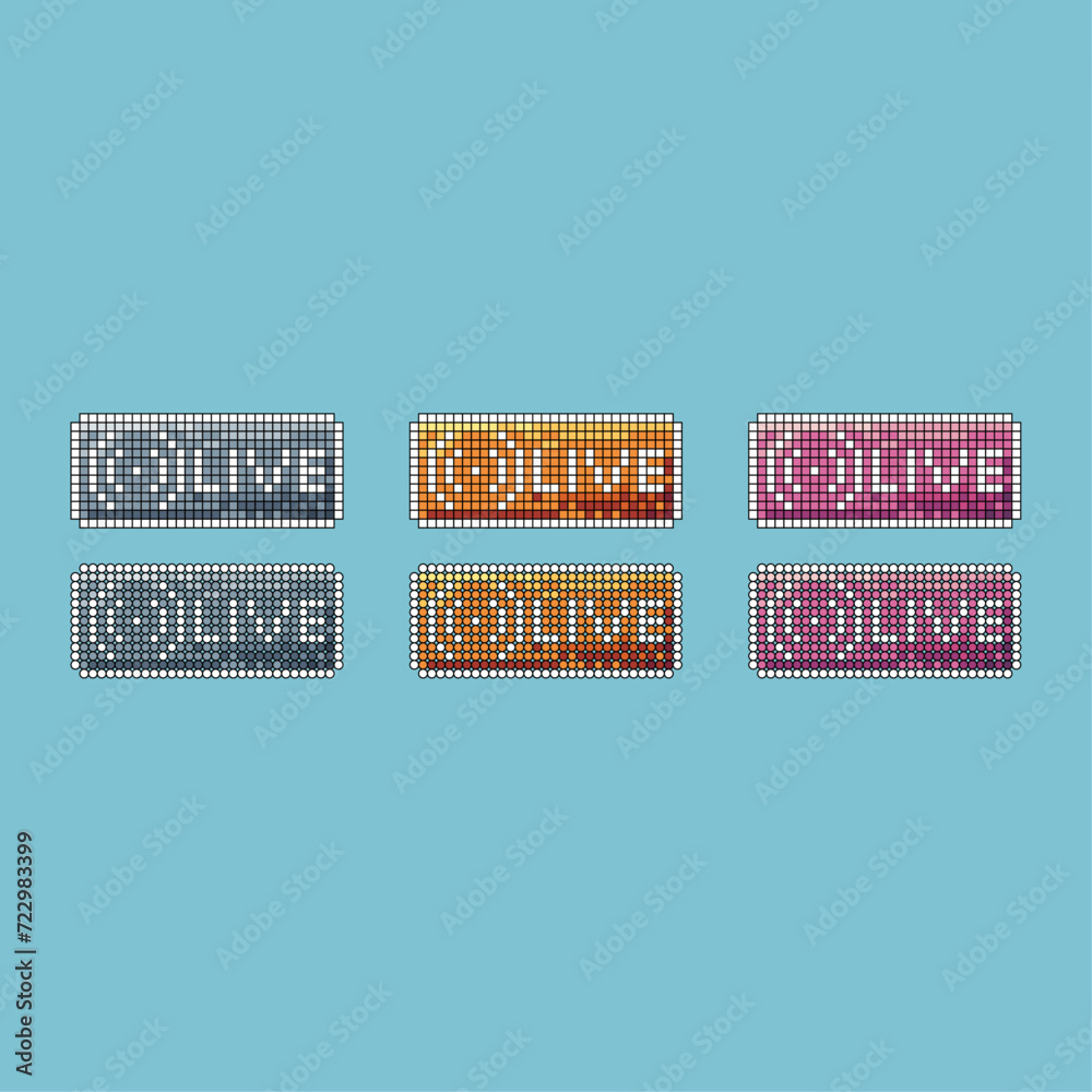 Poster pixel art stroke sets icon of live button variation color. live icon on pixelated style. 8bits perfe