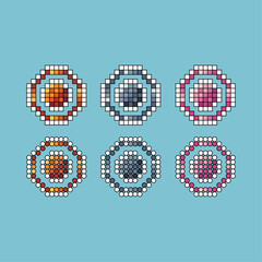 Pixel art stroke sets icon of circle variation color. circle icon on pixelated style. 8bits perfect for game asset or design asset element for your game design. Simple pixel art icon asset.