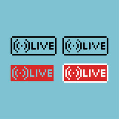 Pixel art outline sets icon of live button variation color. live icon on pixelated style. 8bits perfect for game asset or design asset element for your game design. Simple pixel art icon asset.