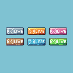 Pixel art sets icon of live button variation color. live icon on pixelated style. 8bits perfect for game asset or design asset element for your game design. Simple pixel art icon asset.