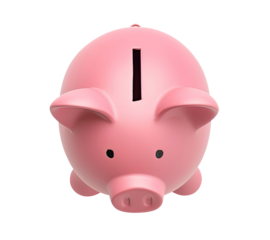 Pink piggy bank isolated on transparent background, top view
