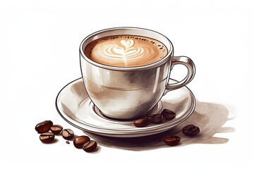 Close-up front view of cup of coffee illustration, cartoon
