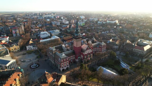 Aerial View of European City with Church Spire Skyline Urban Landscape Travel
