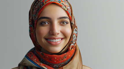 Confident Arab professional woman with traditional hijab, modern elegance and beauty.