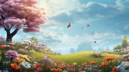 Fototapeta na wymiar spring landscape with flowers