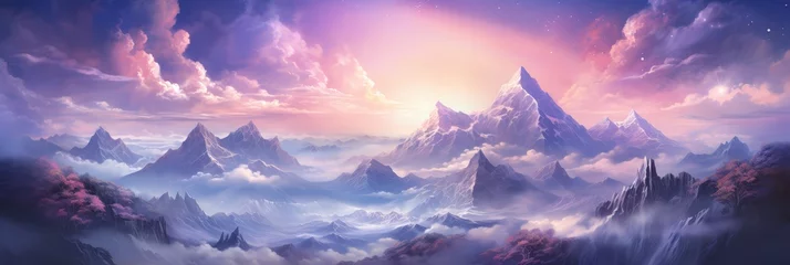 Fotobehang Anime painting of mountains filled with clouds and stars © Photo And Art Panda