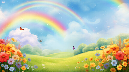 Obraz na płótnie Canvas landscape with rainbow and clouds