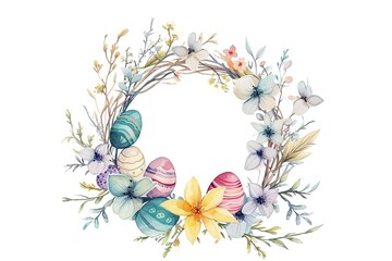 Obraz na płótnie Canvas Easter Whimsy: Cute Watercolor Illustration of Easter Wreath.