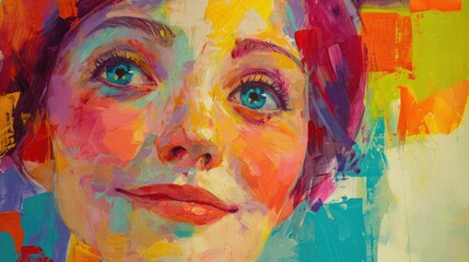 Portrait of a beautiful woman with multicolored paint on her face