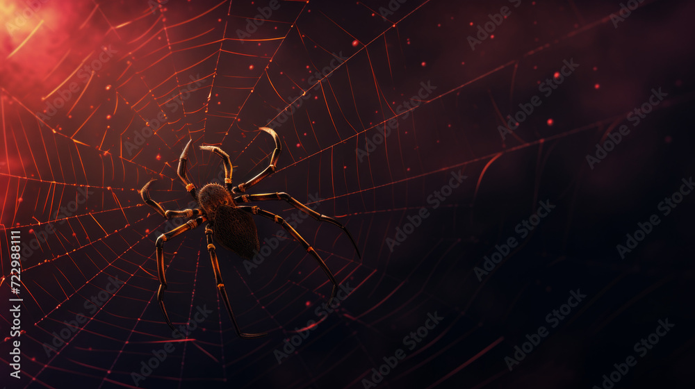 Wall mural spider web blue and red background generated with ai
