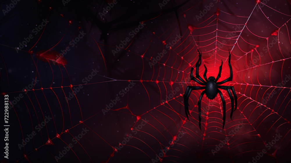 Wall mural spider web blue and red background generated with ai