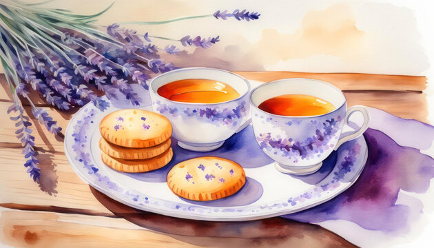 Beautiful teatime with flowers and biscuits digital art