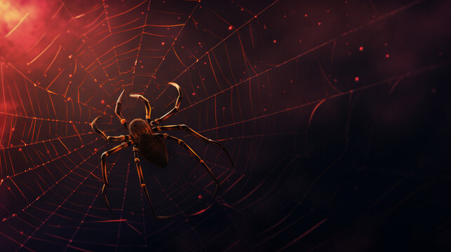 Spider web blue and red background generated with ai	
