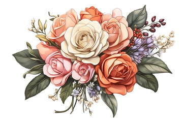 Close-up front view of flower bouquet illustration, cartoon