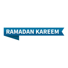 Ramadan Kareem Text In Blue Rectangle Ribbon Shape For Announcement Information Business Marketing Social Media
