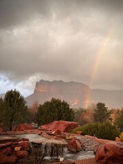 Rainbow over the sky in Sedona Arizona desert