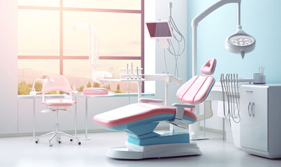 Oral dental hygiene. Office with dental chair.