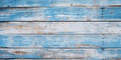 Wooden background with blue and white chipped horizontal planks