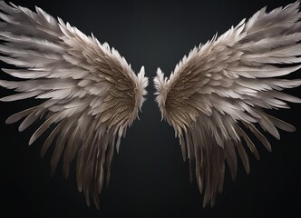 Angel wings isolated on the black background, fantasy feather wings for fashion design,
