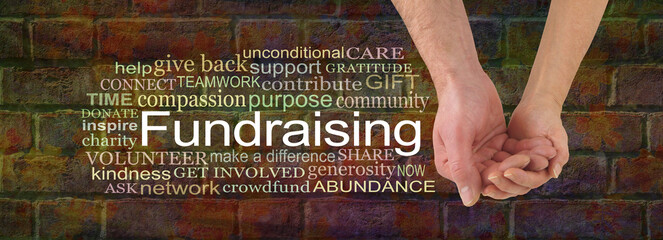 Please help us with our Fundraising Campaign Word Cloud - male and female cupped hands beside a...