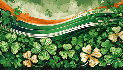 Long Vintage Header Shamrocks St Patricks Day Irish Flag