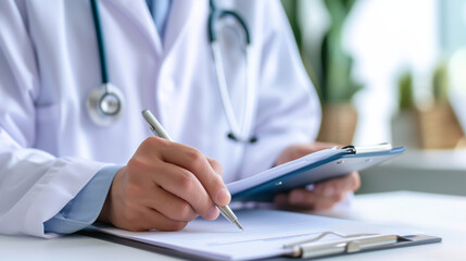 close up of a doctor writing a prescription