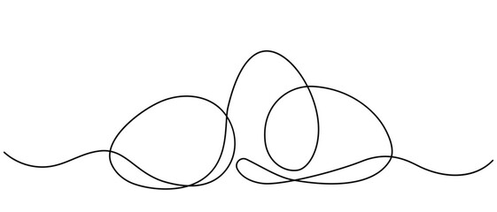 Eggs single continuous line art drawing. Easter black and white minimal vector illustration. Hand drawn border or divider.