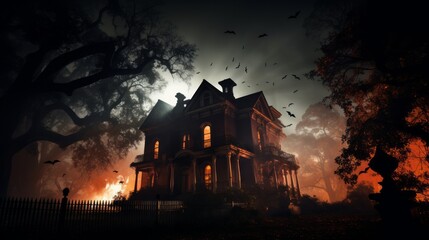Fototapeta na wymiar Haunted House with Dark Horror Atmosphere. Neural network AI generated art