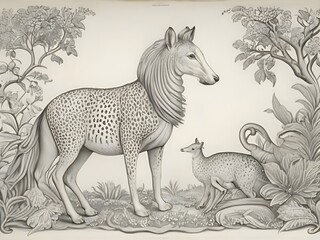 Fototapeta premium horses old engrave