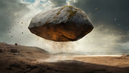 Obrazy na Plexi  Rock stone white background fall black falling space isolated splash dust mountain cliff flying. Earth stone boulder texture rock abstract broken powder white dirt blast float burst fantasy surface.