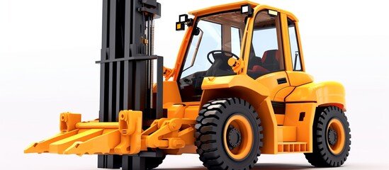 Side view yellow forklift isolated on white background