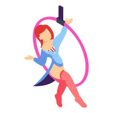 Gymnast on a ring in circus under a dome isometric Concept, Cerceau or CerceauxVector Icon Design, circus artist Symbol, Street Mime performer Sign, Carnie troupe Stock illustration