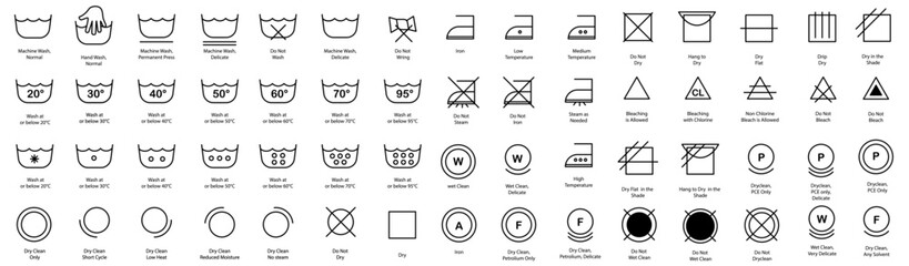 Laundry icons set for cloth design - obrazy, fototapety, plakaty