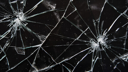 cracks on the glass impact on the glass, abstract background broken window damage, transparent window
