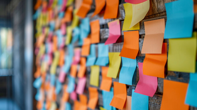A board filled with post-it notes of thanks and recognition from peers, Employee Appreciation Day, dynamic and dramatic compositions, with copy space