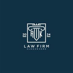 AK initial monogram logo for lawfirm with pillar design in creative square