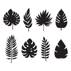 Collection of exotic palm leaves. Leaf icon set. Vector illustration - obrazy, fototapety, plakaty