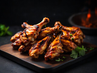 grilled meat on the grill ,grilled chicken wings , grilled pork ribs 