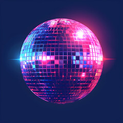 Illustration Purple Disco Ball with Glittering Disco Lights. Generative AI