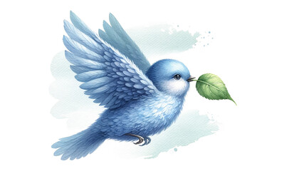 幸せの青い鳥、水彩（AI生成イラスト）