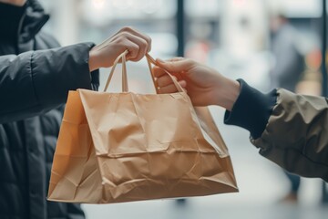 Paper Shopping or food delivery Bag exchange or deliver between two persons. 