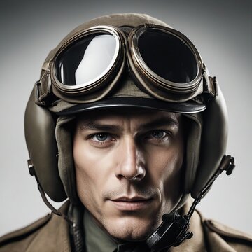 portrait of a second world war pilot officer, isolated white background
