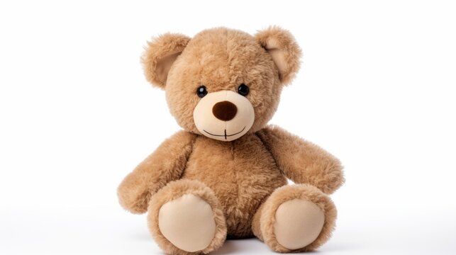 A soft cuddly brown teddy bear classic children toy on white background