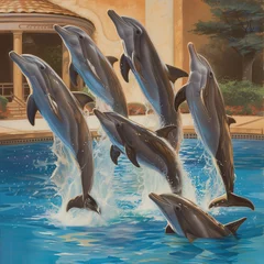 Foto op Canvas dolphins jumping in pool, sea animals © Hristo Shanov